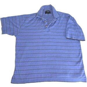 Greg Norman Mens Golf Polo Shirt Size Large Casual Lightweight Striped Blue Logo